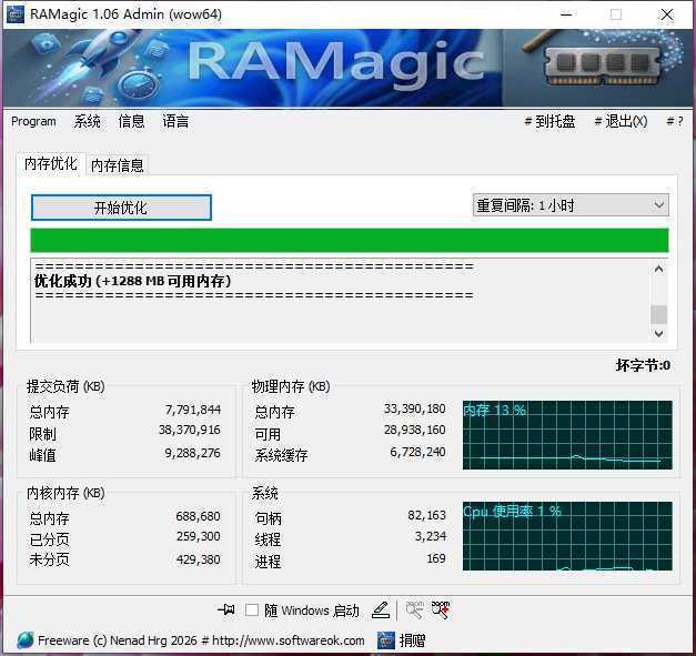 RAMagic(Windows内存优化工具) v1.06 多语便携版 第1张